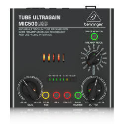 Изображение Behringer MIC500USB Ламповый предусилитель, USB-аудио интерфейс 2x2, инстр. вход, функция моделирова