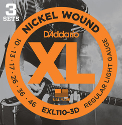 Изображение D`ADDARIO EXL110-3D Струны для электрогитары, никель, regular light 10-46 (3 комплекта)