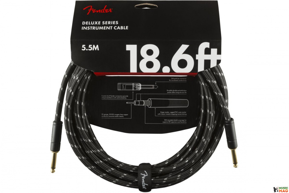 Изображение FENDER DELUXE 18.6 INST CBL BTWD Гитарный кабель 18,6' (5,7 м), диаметр 0.813 мм, цвет: чёрный твид