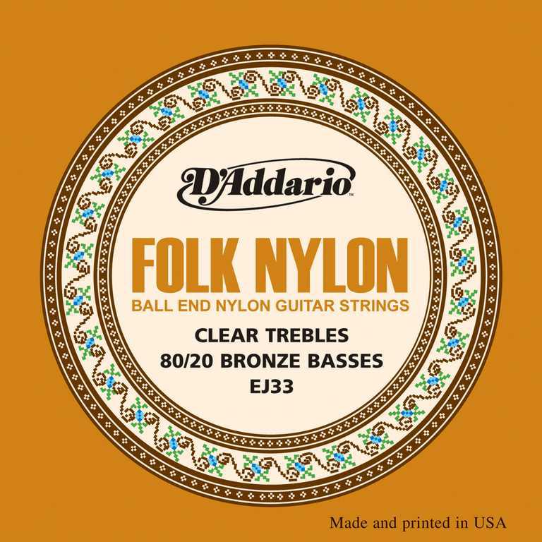 Изображение D'Addario EJ33 Folk Nylon Комплект струн для классической гитары, шарик на конце, нейлон/бронза