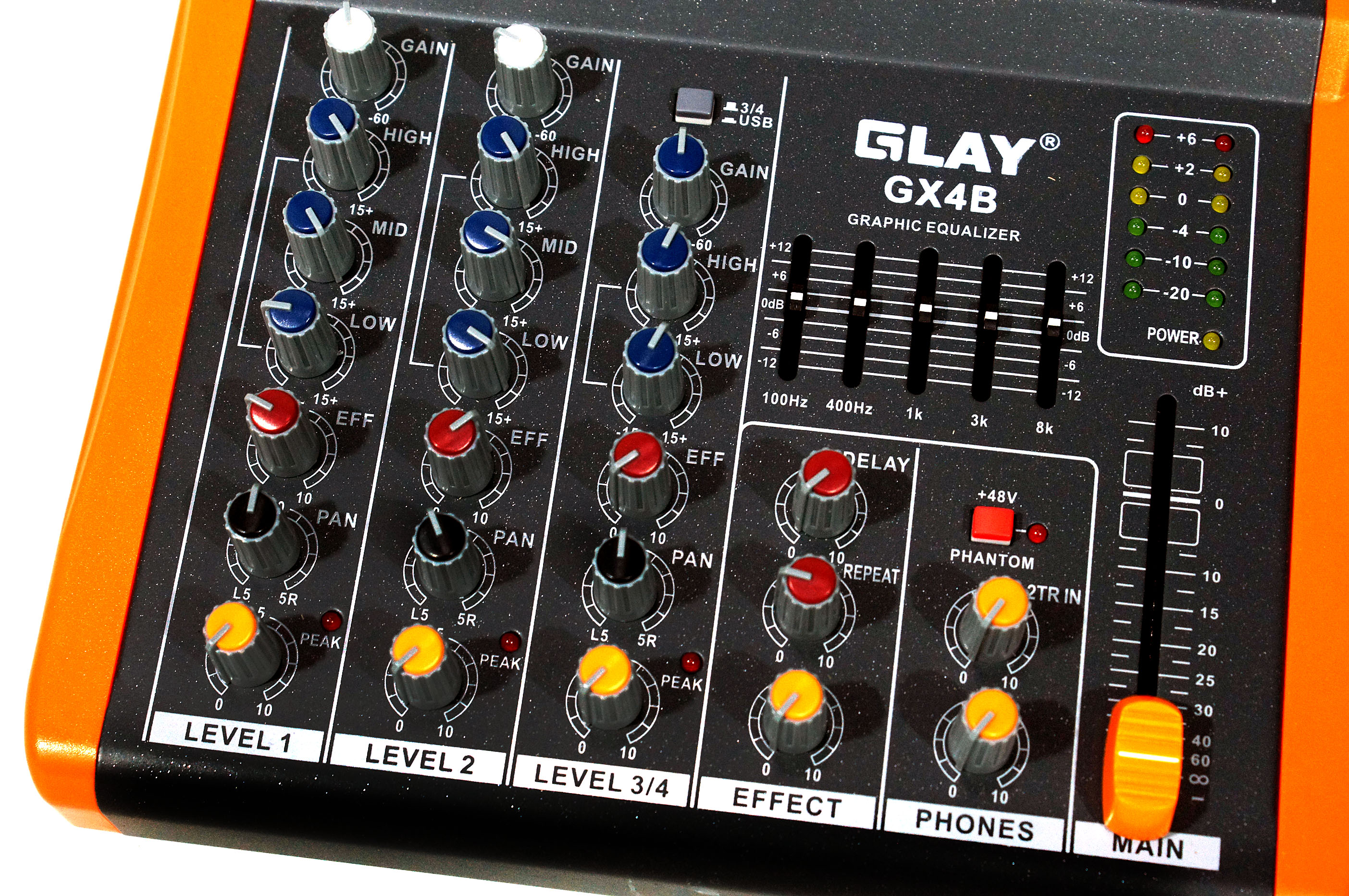 Изображение GLAY GX4B Микшерный пульт пассивный, , 4 каналов (2 микр. + 2 стер.), USB, плеер, процессор эффектов