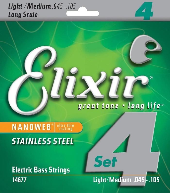 Изображение ELIXIR 14677 NANOWEB Комплект струн для бас-гитары, нерж.сталь, Medium, 045-105