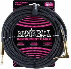 Изображение ERNIE BALL 6086 - кабель инструментальный, оплетёный, 5,49 м, прямой/угловой джеки, чёрный