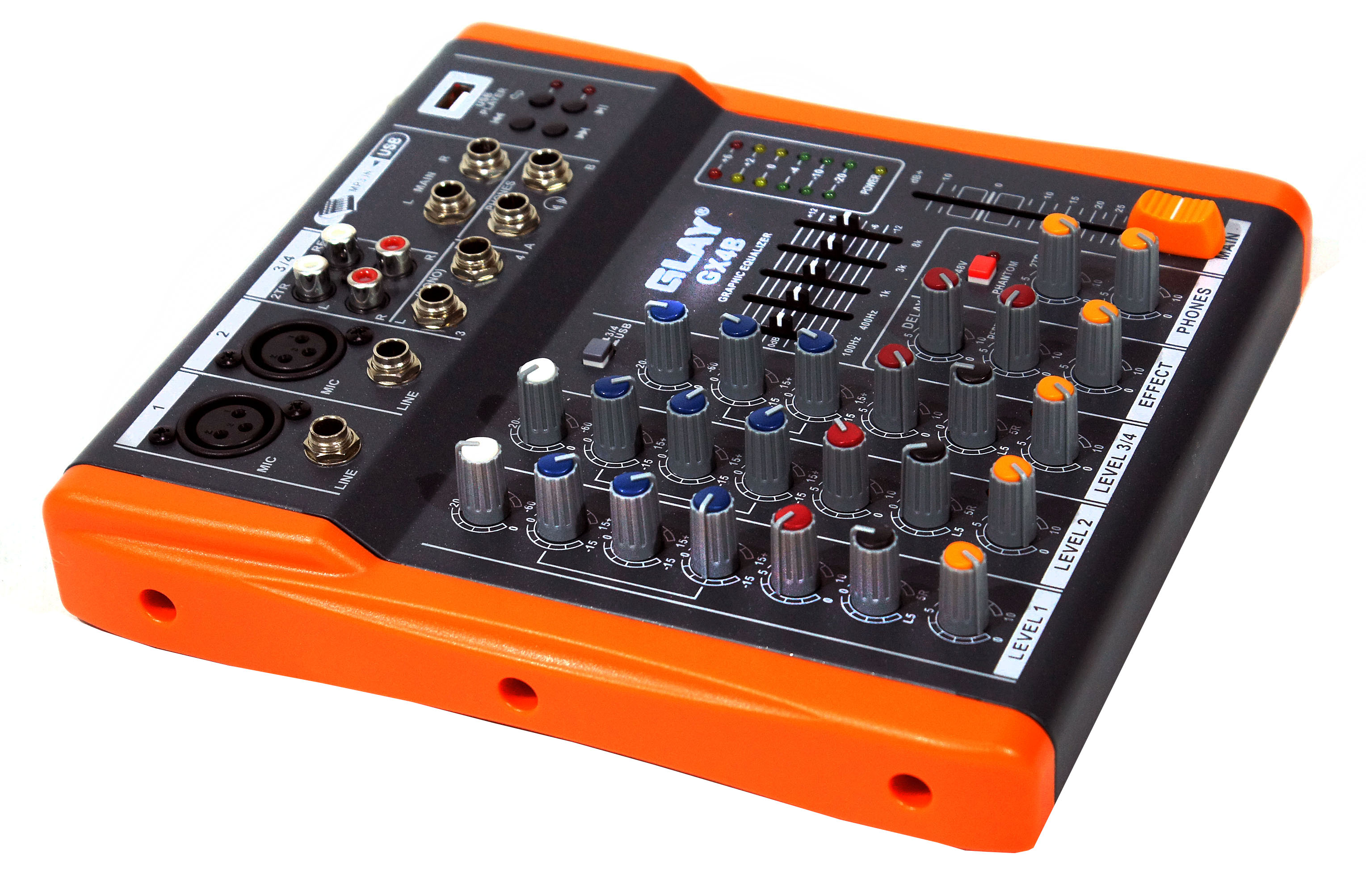 Изображение GLAY GX4B Микшерный пульт пассивный, , 4 каналов (2 микр. + 2 стер.), USB, плеер, процессор эффектов