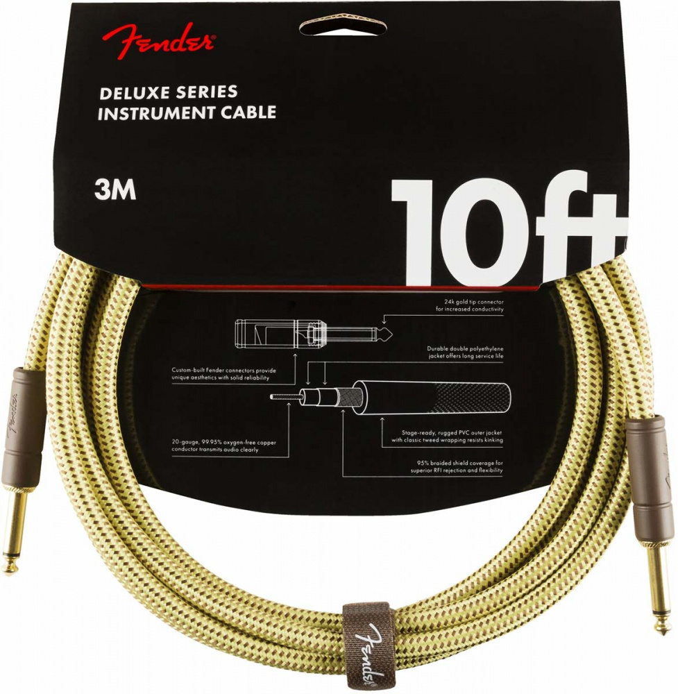 Изображение FENDER DELUXE 10' INST CABLE TWD инструментальный кабель 3,05 м, прямые разъемы 1/4'