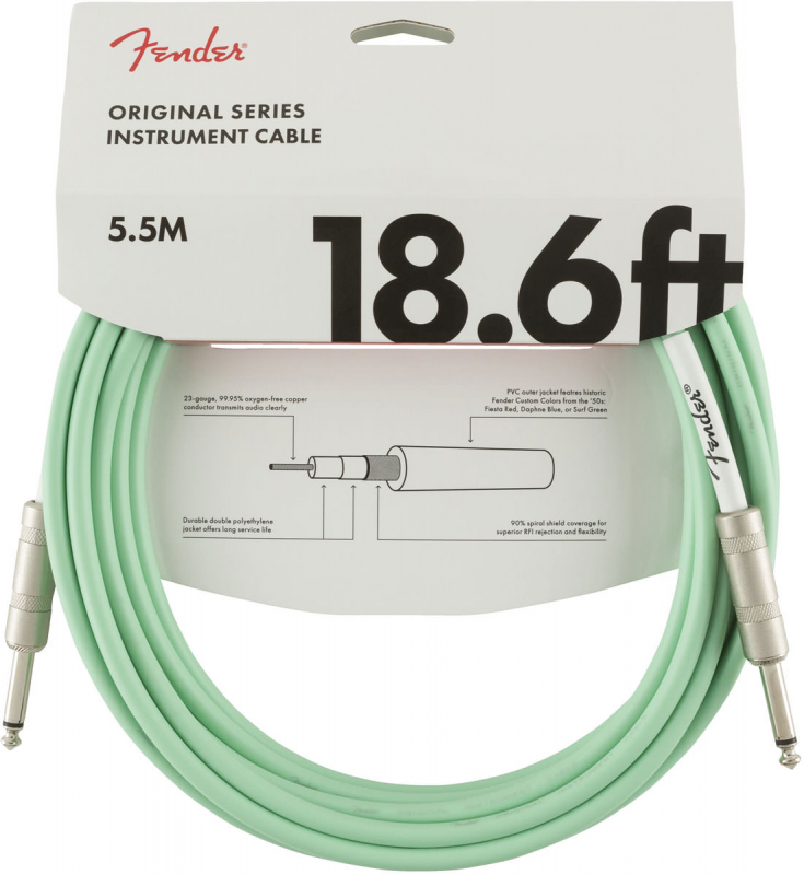 Изображение FENDER 15' OR INST CABLE SFG инструментальный кабель, зеленый, длина 15' (4,6 м), диаметр 0.574 мм, 