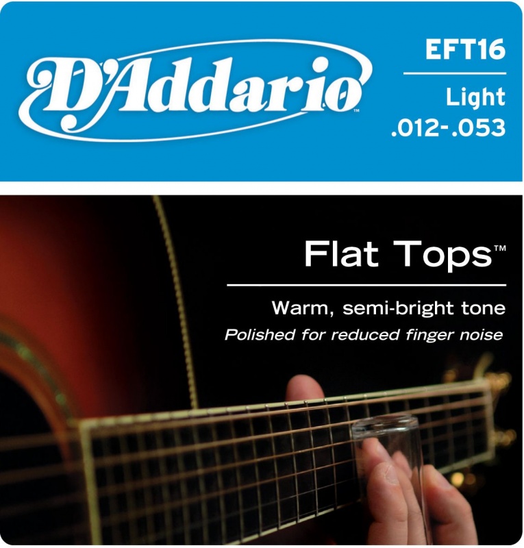 Изображение D`Addario EFT16 FLAT TOPS Струны для акустической гитары, полу-плоская оплетка 12-53
