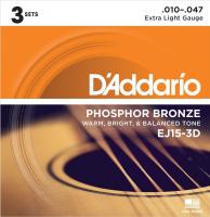 Изображение D`ADDARIO EJ-15-3D 010-047 Струны для акустической гитары, 3 комплекта
