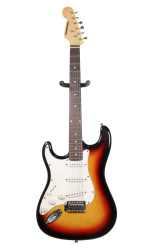 Изображение PlayTech Stratocaster LeftHanded Электрогитара б/у Леворукая, SSS, Sunburst, белый пикгард