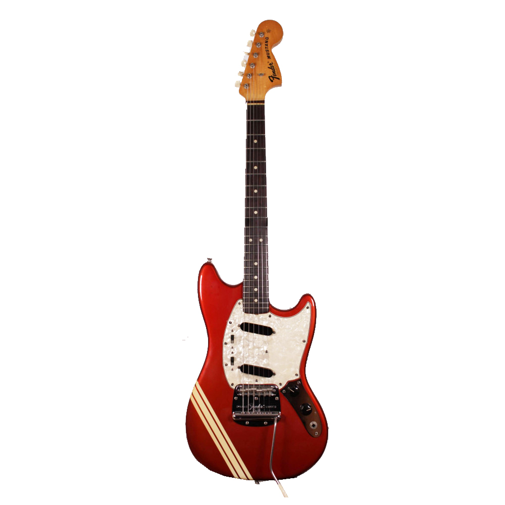 Изображение Fender Mustang USA 1972, s/n 375089, SS, Apple Candy Red, 3 полосы, перламутровый пикгард + кейс