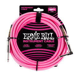 Изображение ERNIE BALL 6083 Кабель инструментальный JACK6.3-JACK6.3(угловой) Flex 5,49 метров, розовый неон