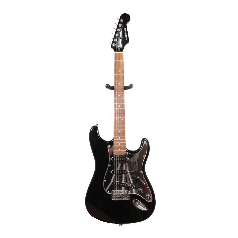 Изображение Selder Stratocaster Электрогитара б/у, SSS, Черный, Зеркальный пикгард, Черная голова грифа