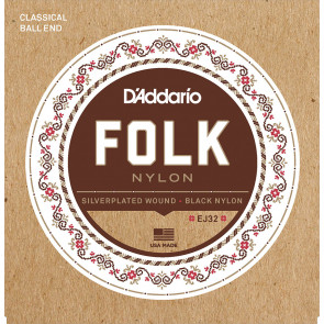 Изображение D'Addario EJ32 Folk Nylon Комплект струн для классической гитары, шарик на конце, нейлон/посеребр.