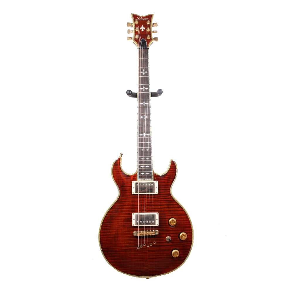 Изображение Schecter Diamond Series Электрогитара б/у, s/n 0233945, HH, Red Flame Maple, Золотая фурнитура