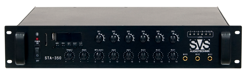 Изображение SVS AUDIOTECHNIK STA-350 Радиоузел 6 зон, 70/100В (4, 8, 16 Ом) усилитель мощности 350 Вт + пульт