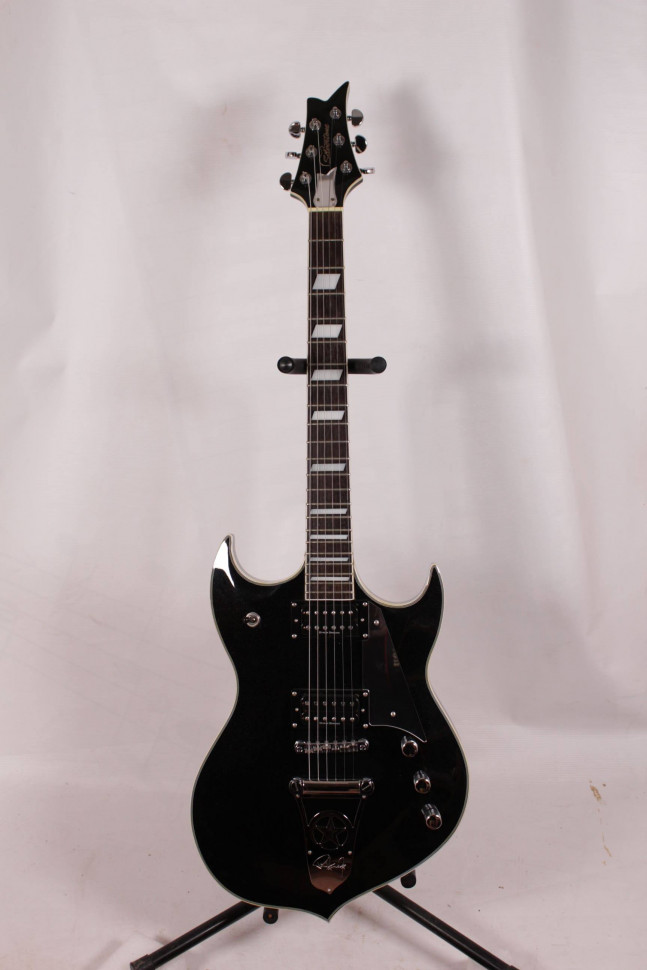 Изображение Silvertone DoubleCut Paul Stanley Signature Indonesia, черный, зеркальный пикгард, датчики Duncan