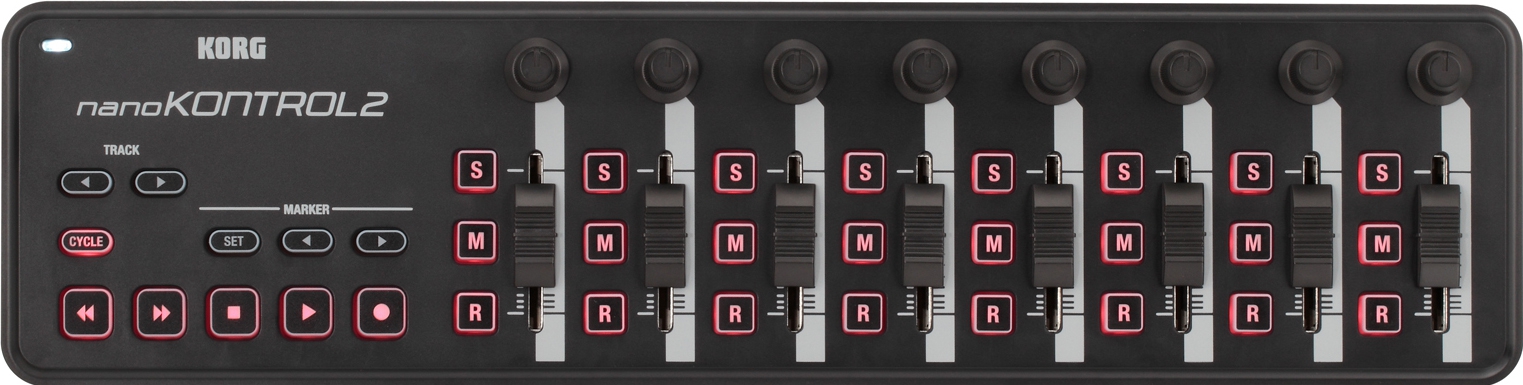 Изображение KORG NANOKONTROL2-BK Портативны USB-MIDI-контроллер 8 фейдеров, 8 регуляторов, 24 кнопки.