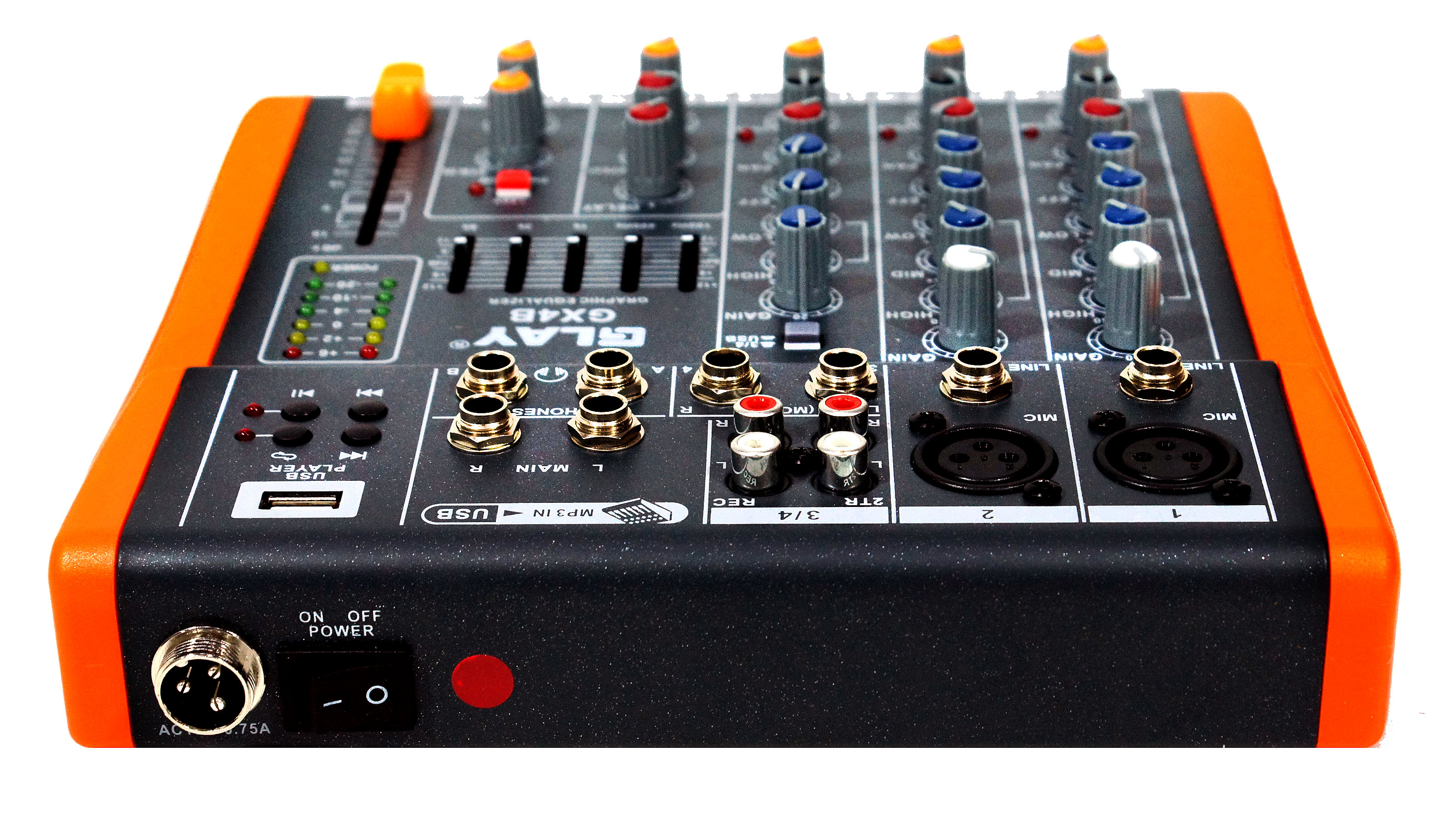 Изображение GLAY GX4B Микшерный пульт пассивный, , 4 каналов (2 микр. + 2 стер.), USB, плеер, процессор эффектов