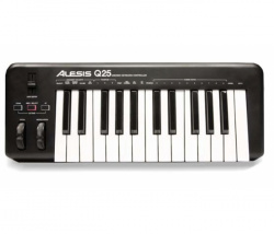 Изображение ALESIS Q25 MIDI-клавиатура 25 клавиш, чувствительная к силе нажатия, разъемы USB, MIDI DIN, питание 